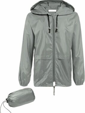 Lightweight Gray Hooded Packable Jacket - Unisex